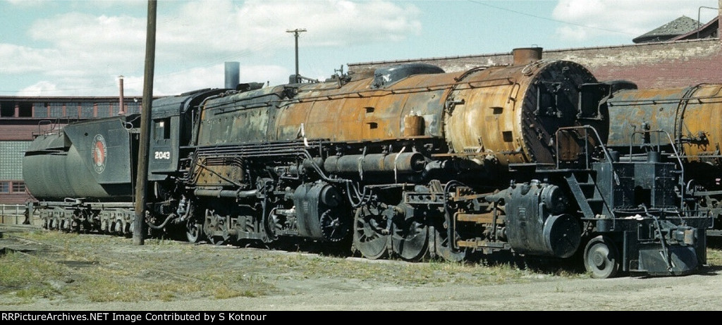 A Great Northern 2-8-8-2 R1 steam engine in 1960 at the Superior WI roundhouse near Duluth in 1960.